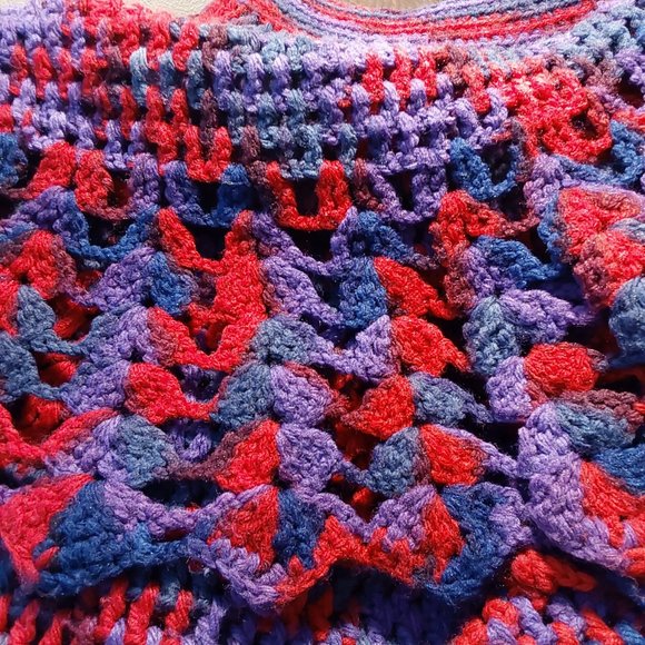 Handmade Colorful Crochet Poncho Ruffle Edges - Large - Picture 4 of 5